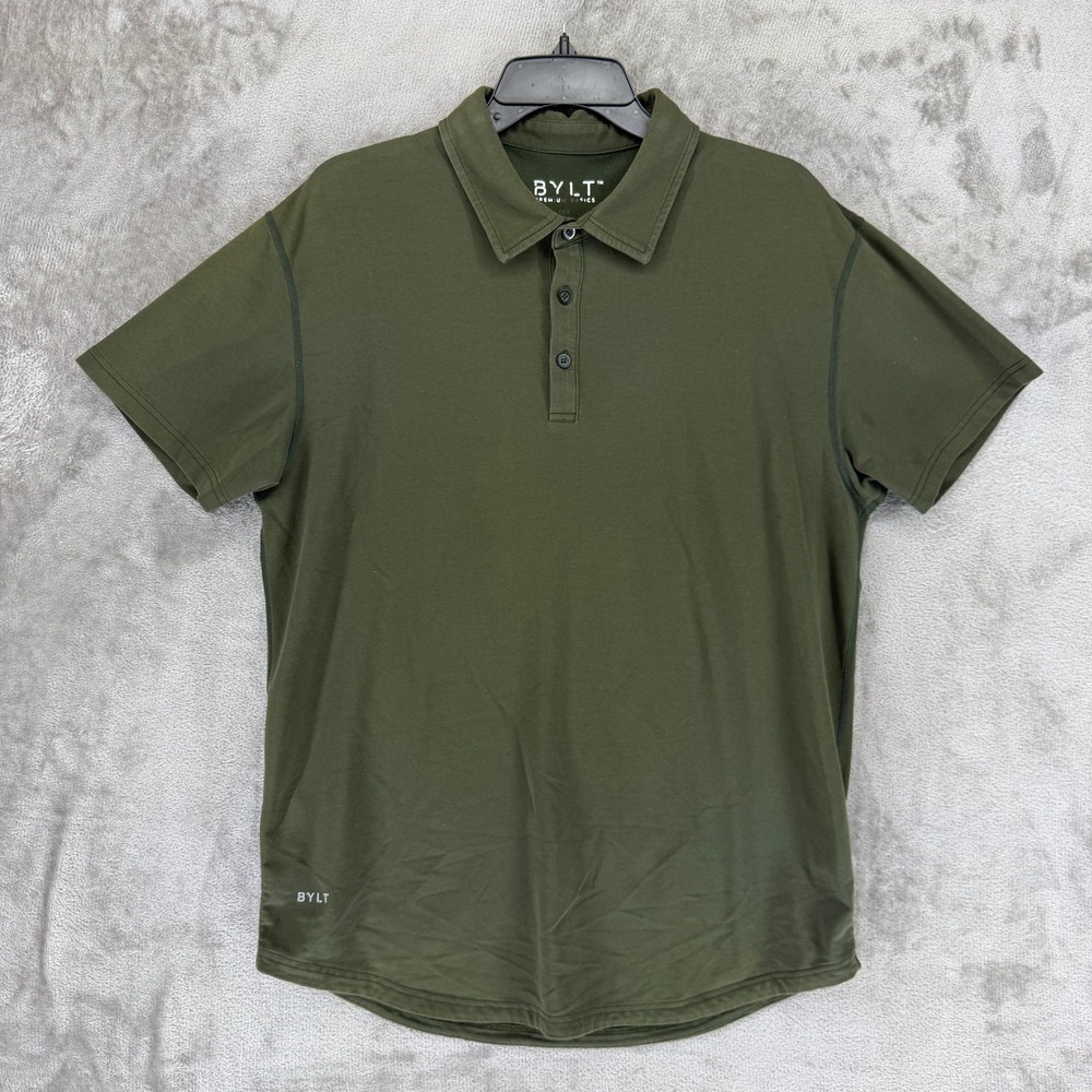 BYLT Premium Basics Lux Polo Mens Large Olive Green Short Sleeve Stretch Shirt